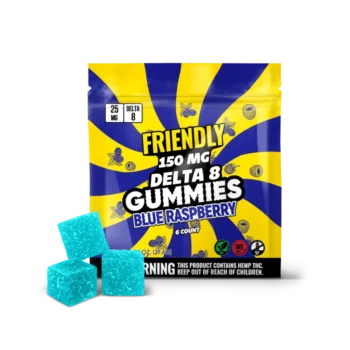 Delta 8 150mg Gummies in Blue Raspberry.