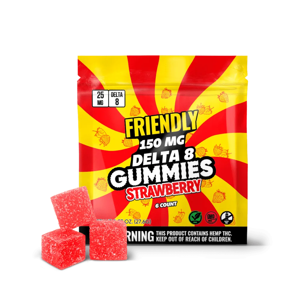 Friendly Hemp's Delta 8 150mg Gummies in Strawberry.