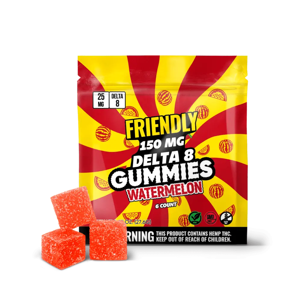 Friendly Hemp's Delta 8 150mg Gummies in Watermelon.