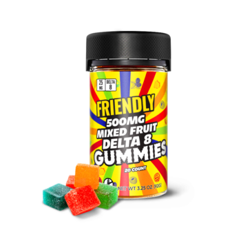 Image of Friendly Hemp's Delta 8 500mg Mixed Fruit Gummies.