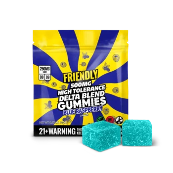 Friendly Hemp's Delta Blend 500MG Gummy in Blue Raspberry.