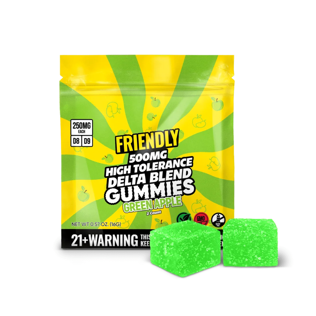 Friendly Hemp's Delta Blend 500MG Gummy in Green Apple.
