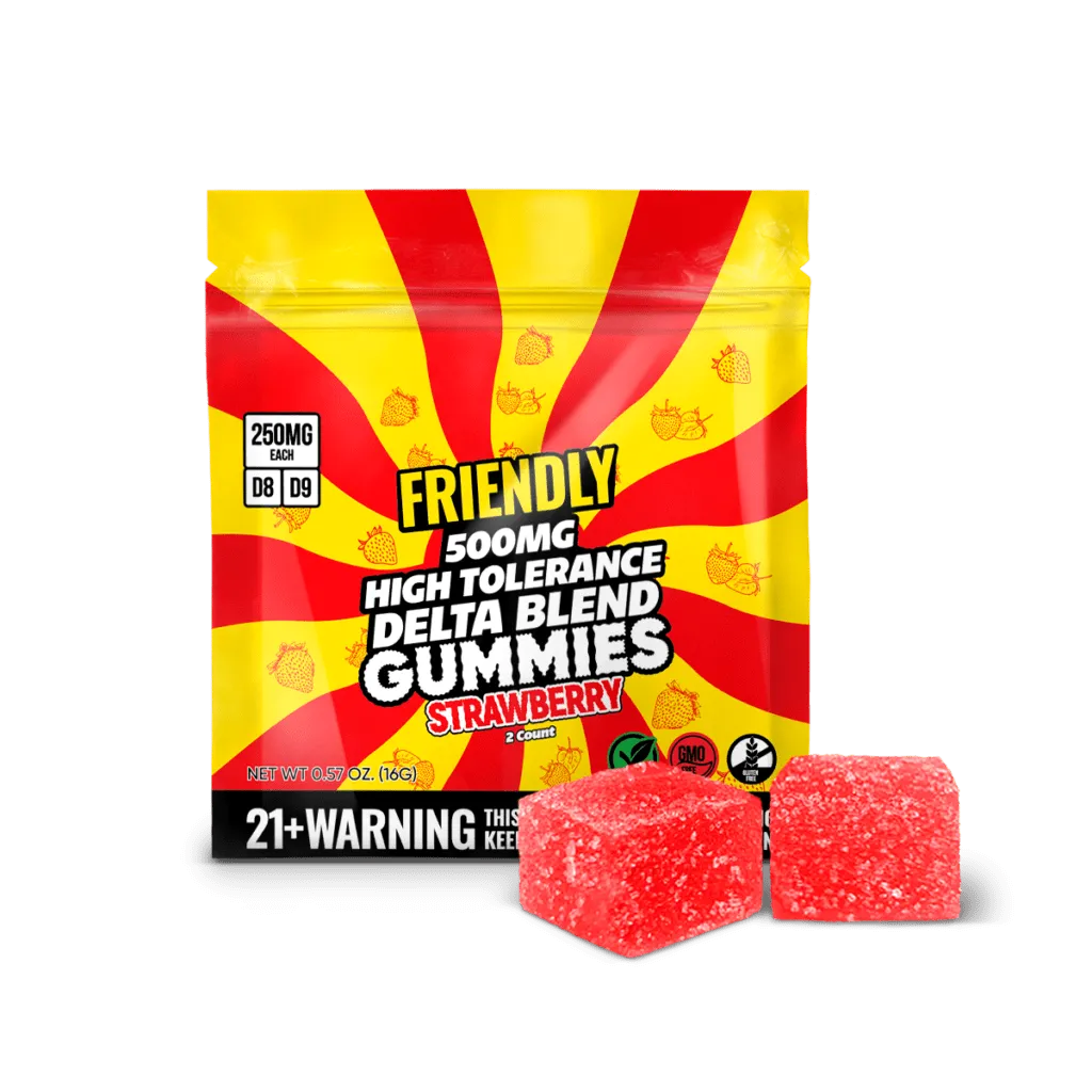 Friendly Hemp's Delta Blend 500MG Gummy in Strawberry.