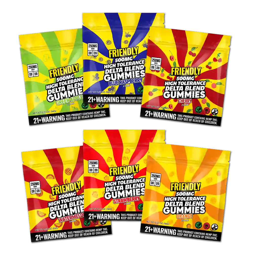 Friendly Hemp's Delta Blend 500MG Gummy in a variety bundle.