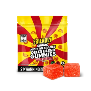 Friendly Hemp's Delta Blend 500MG Gummy in Watermelon.