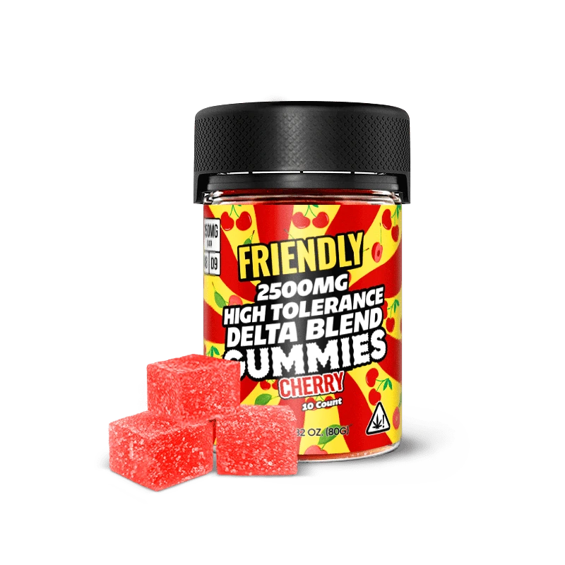 Image of Friendly Hemp's Delta Blend 2500MG Gummy in Cherry.