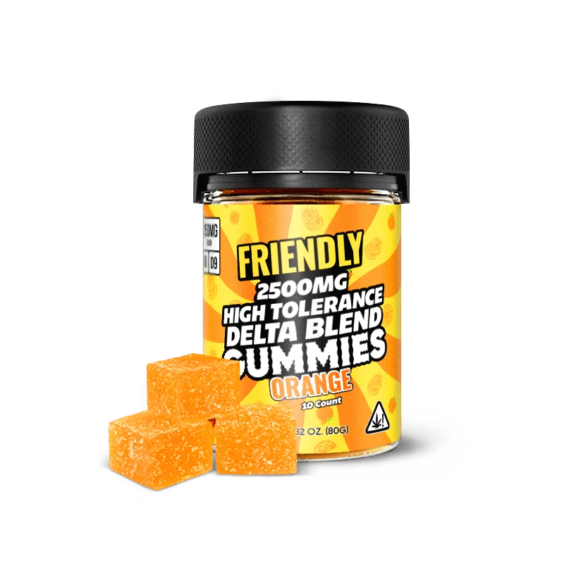 Image of Friendly Hemp's Delta Blend 2500MG Gummy in Orange.