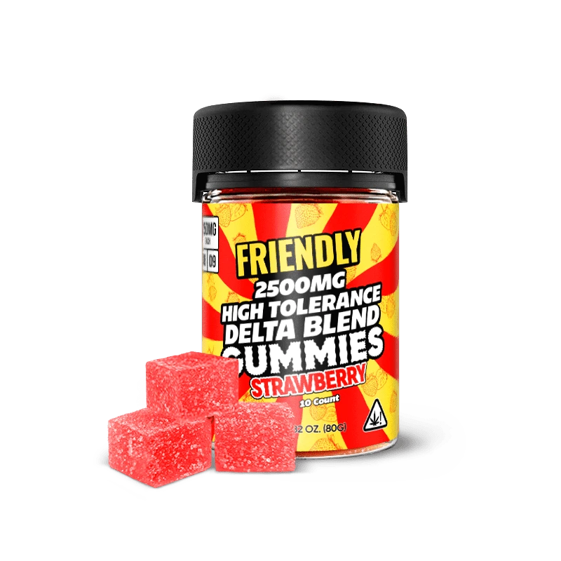 Image of Friendly Hemp's Delta Blend 2500MG Gummy in Strawberry.