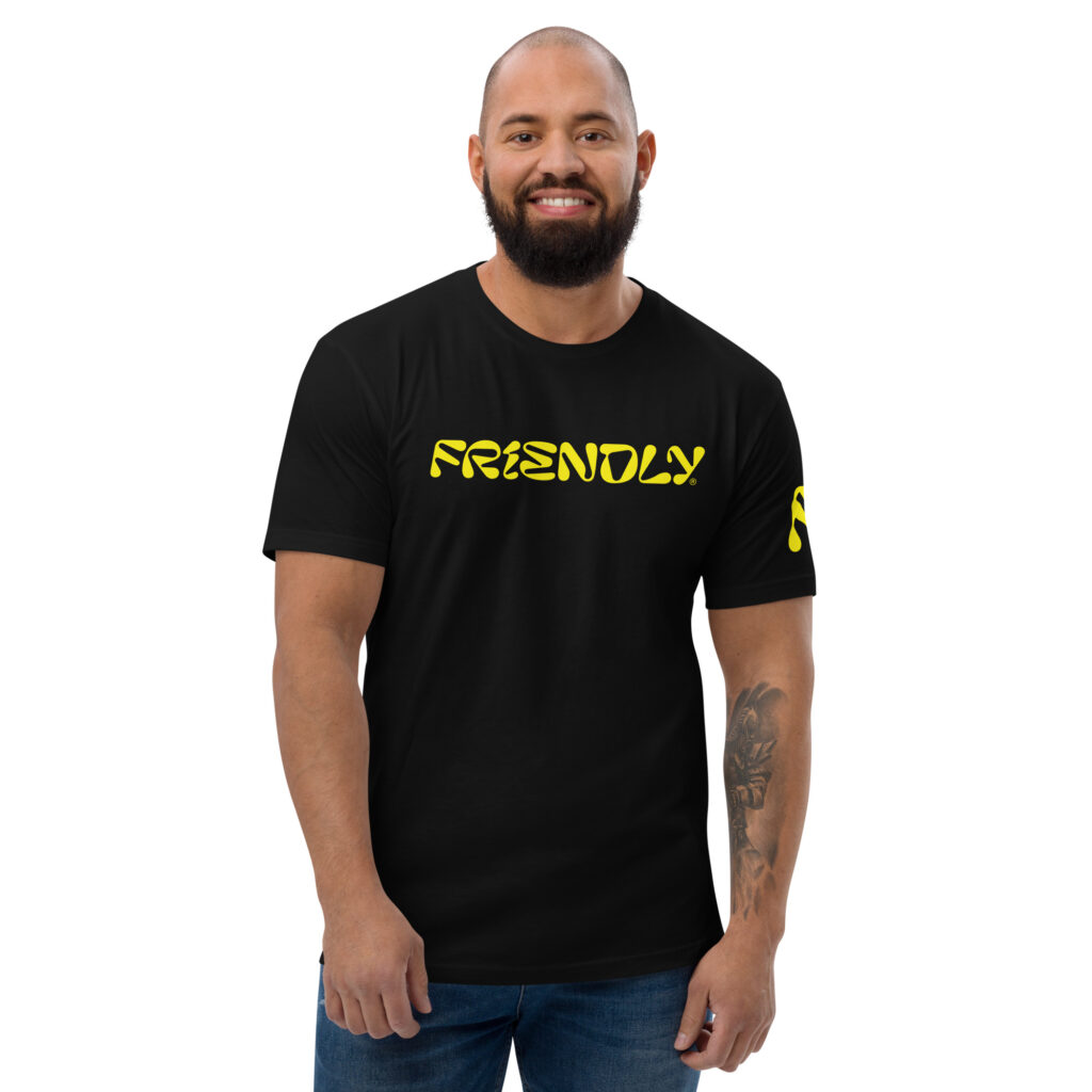 Male model wearing Black Friendly Logo T-shirt