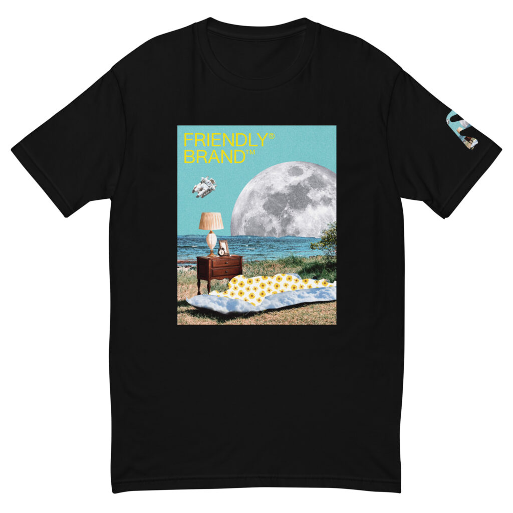 Black Friendly T-shirt with moon and sunbather collage