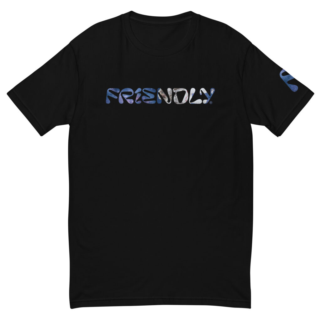 Black Friendly logo T-shirt with galaxy and astronaut