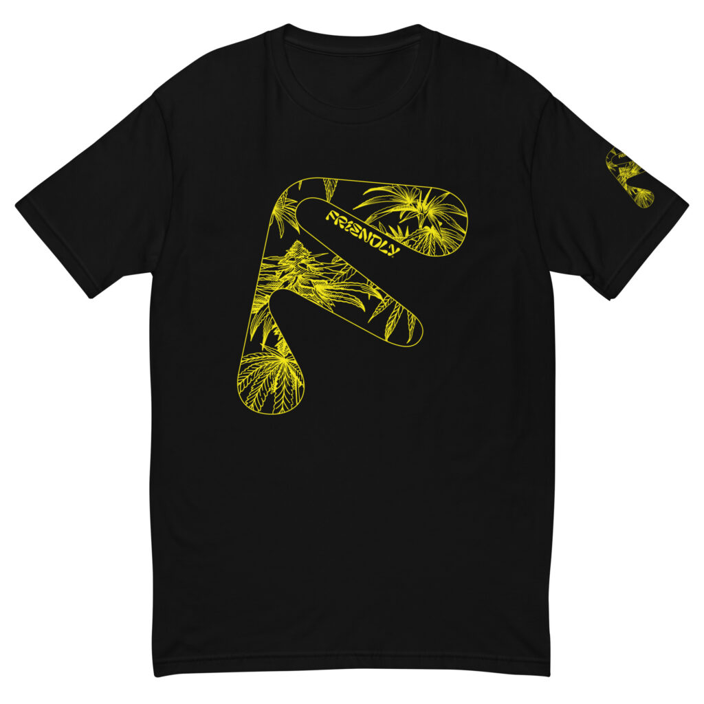 Black Friendly T-shirt with yellow hemp flower