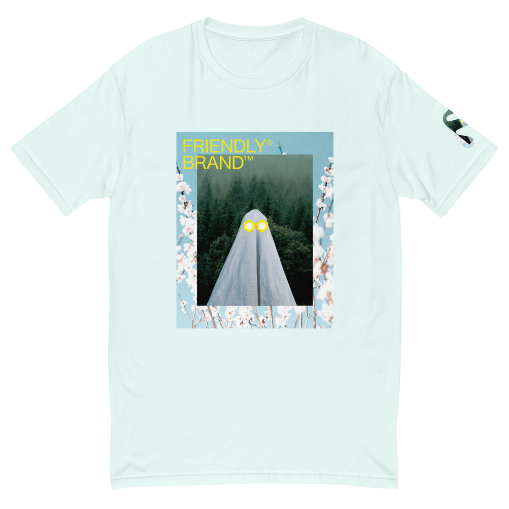 Light Blue Friendly T-shirt with ghost and white flowers