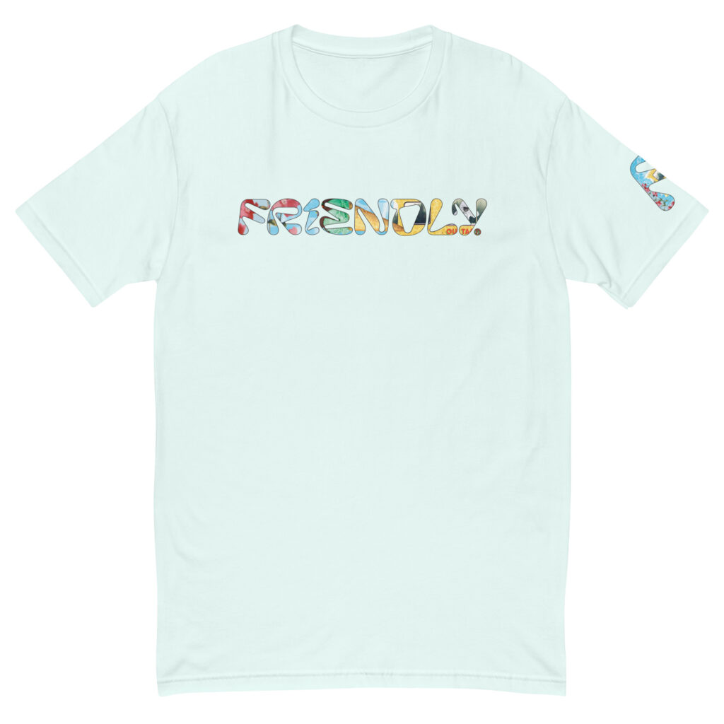 Light Blue Friendly T-shirt with outlined logo and cheetah print ice cream truck