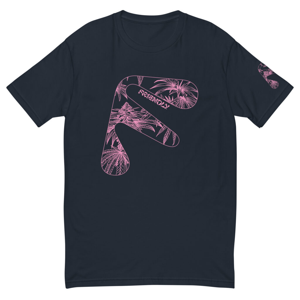 Navy Friendly T-shirt with pink hemp flower