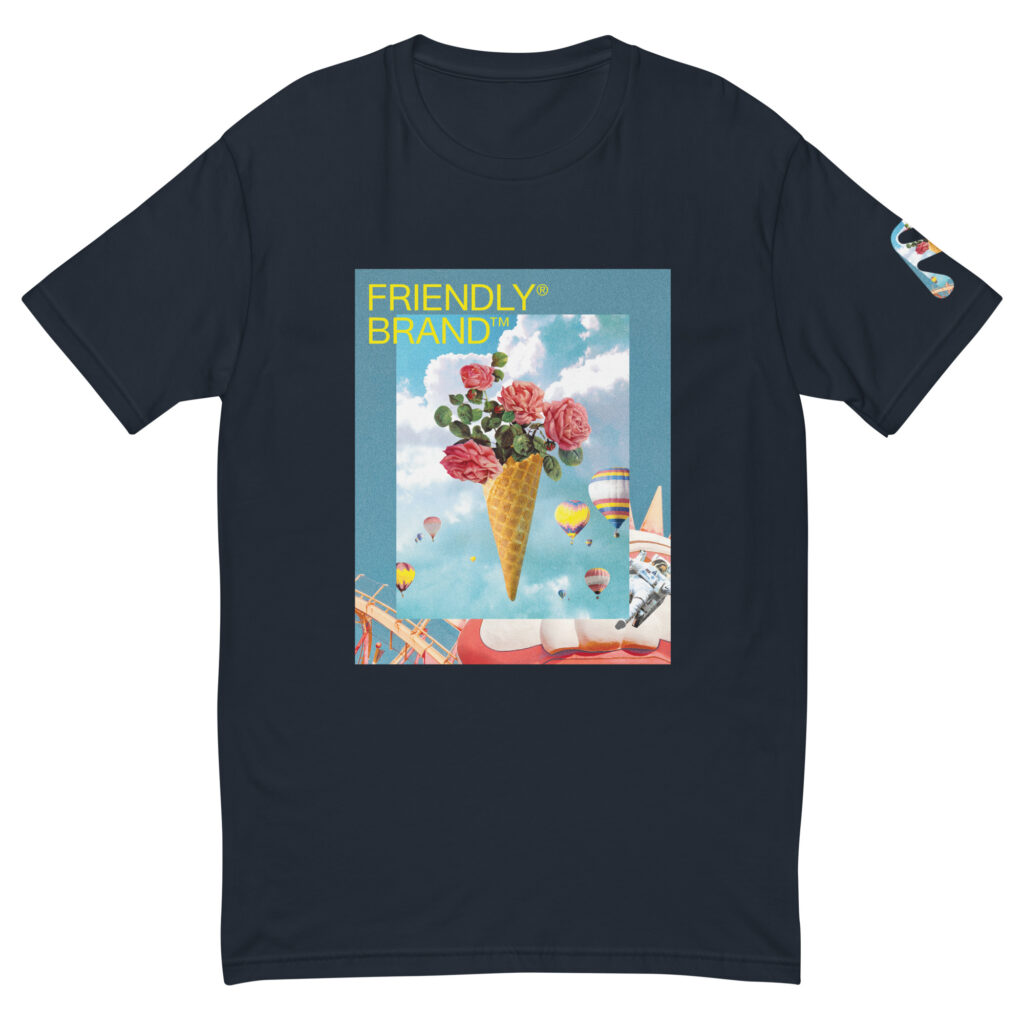 Navy Friendly T-shirt with roses and hot air balloons