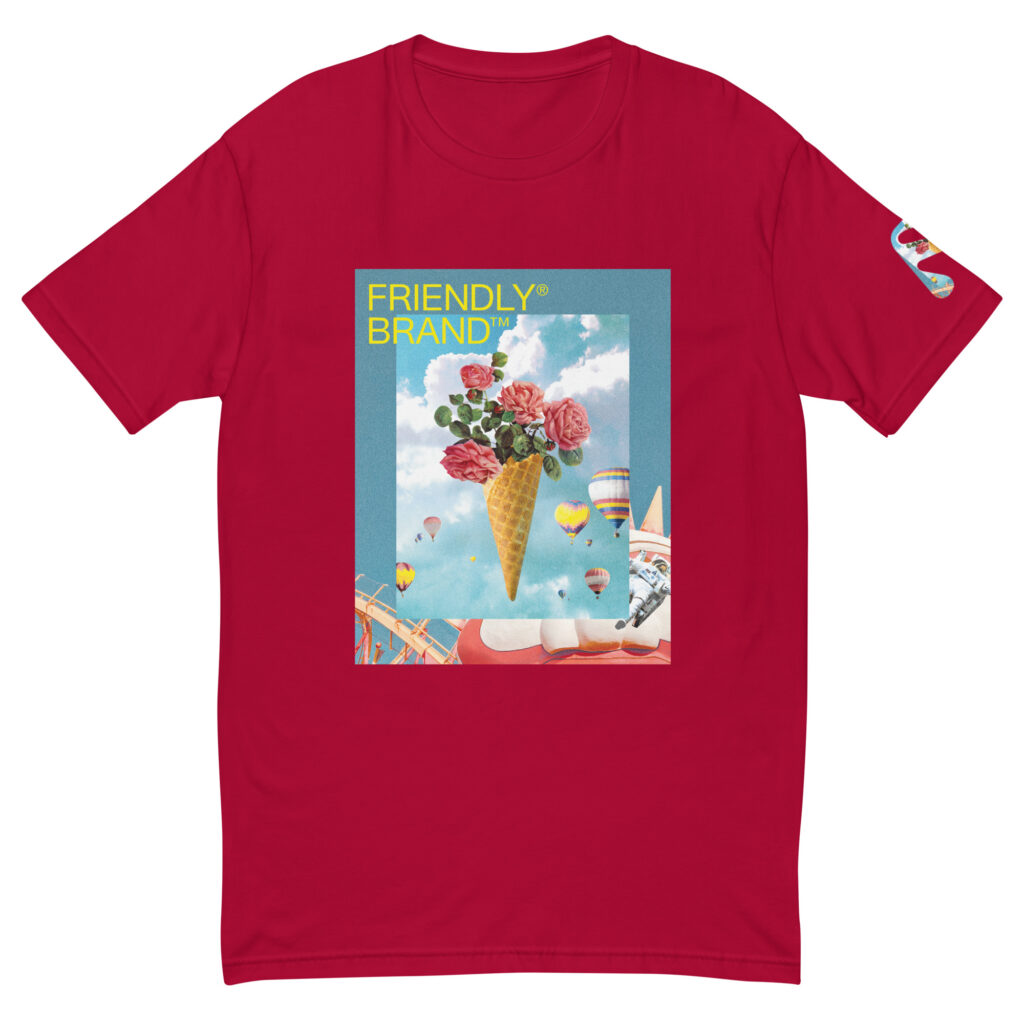 Red Friendly T-shirt with roses and hot air balloons