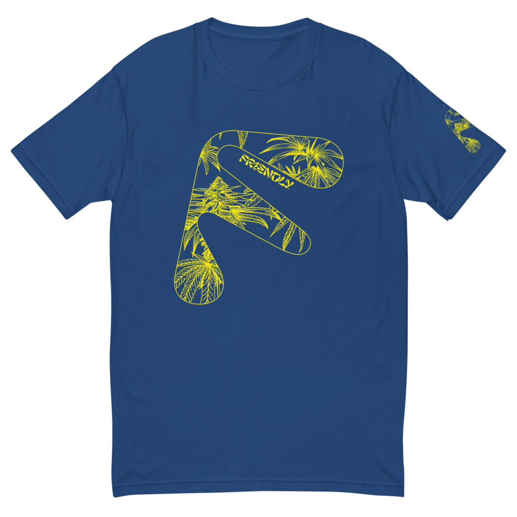 Blue Friendly T-shirt with yellow hemp flower