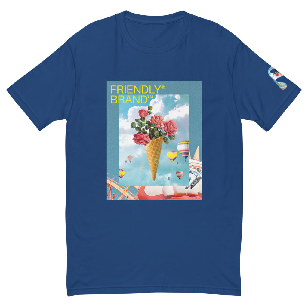 Blue Friendly T-shirt with roses and hot air balloons