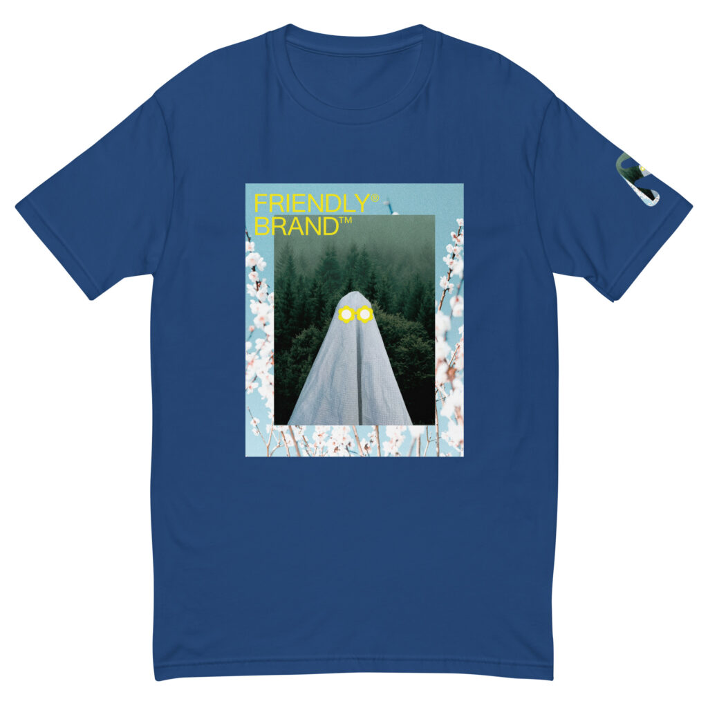 Blue Friendly T-shirt with ghost and white flowers