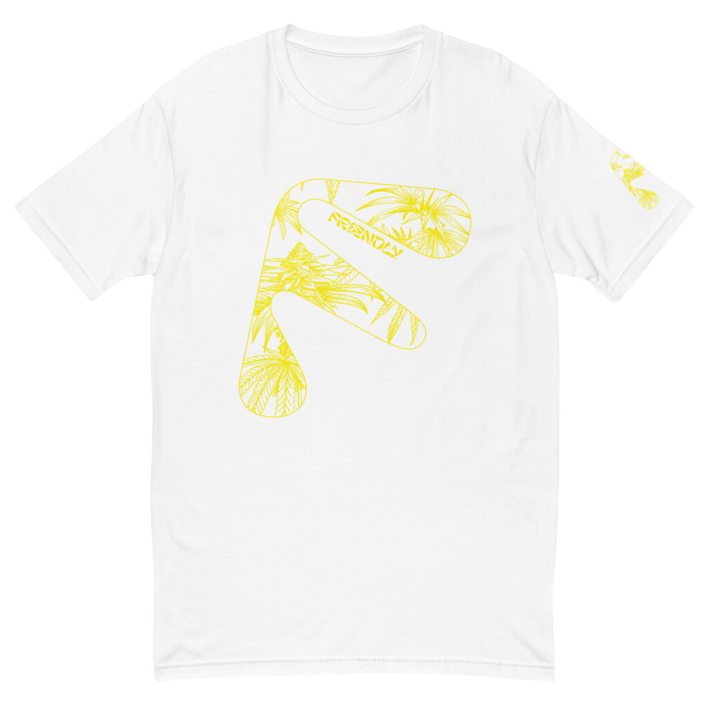 White Friendly T-shirt with yellow hemp flower