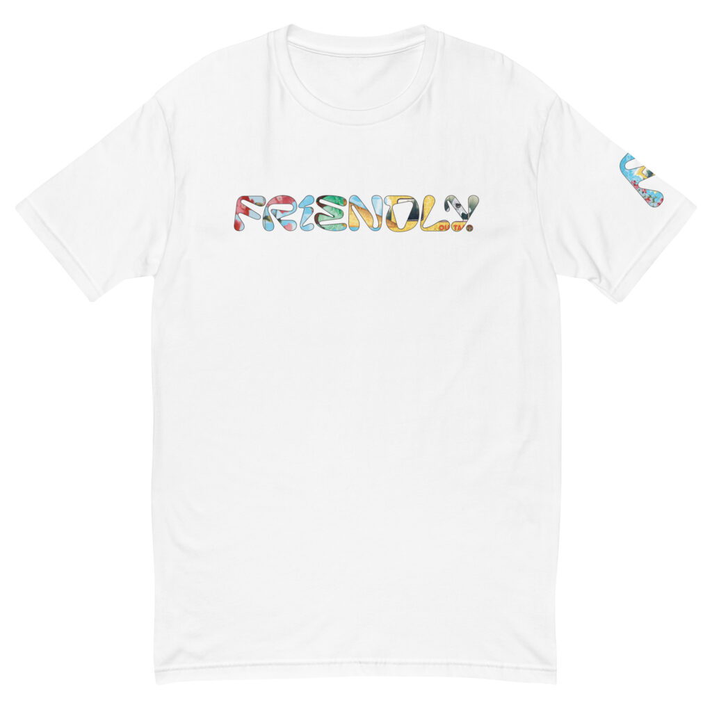 White Friendly T-shirt with outlined logo and cheetah print ice cream truck