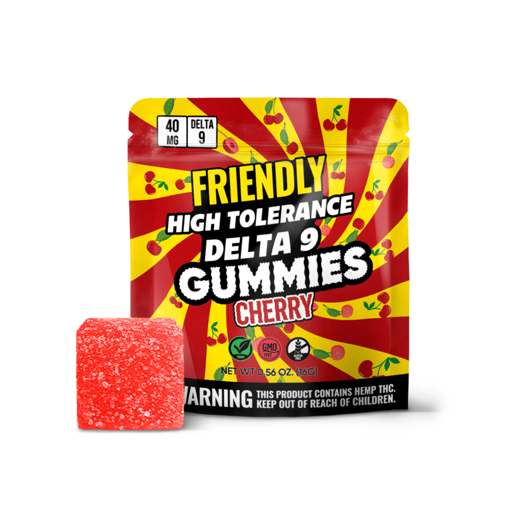 Image of Friendly Hemp's Delta 9 40MG Gummy 5 Pack in Cherry.