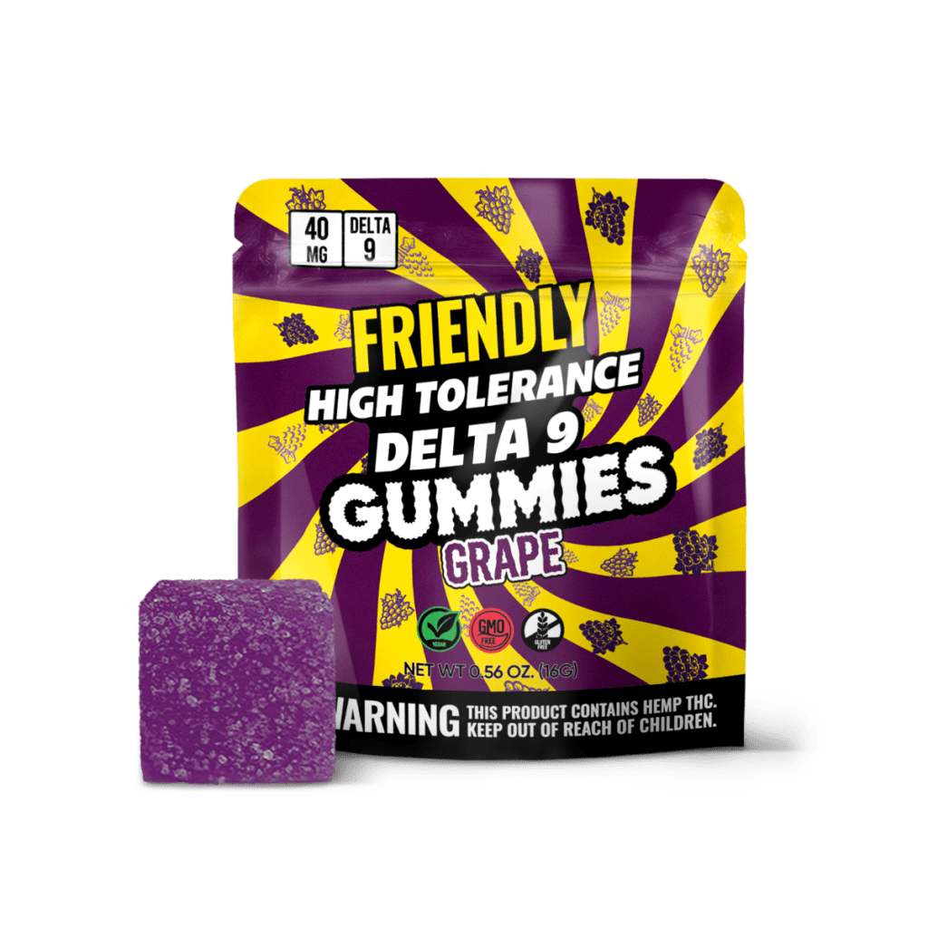 Image of Friendly Hemp's Delta 9 40MG Gummy 5 Pack in Grape.