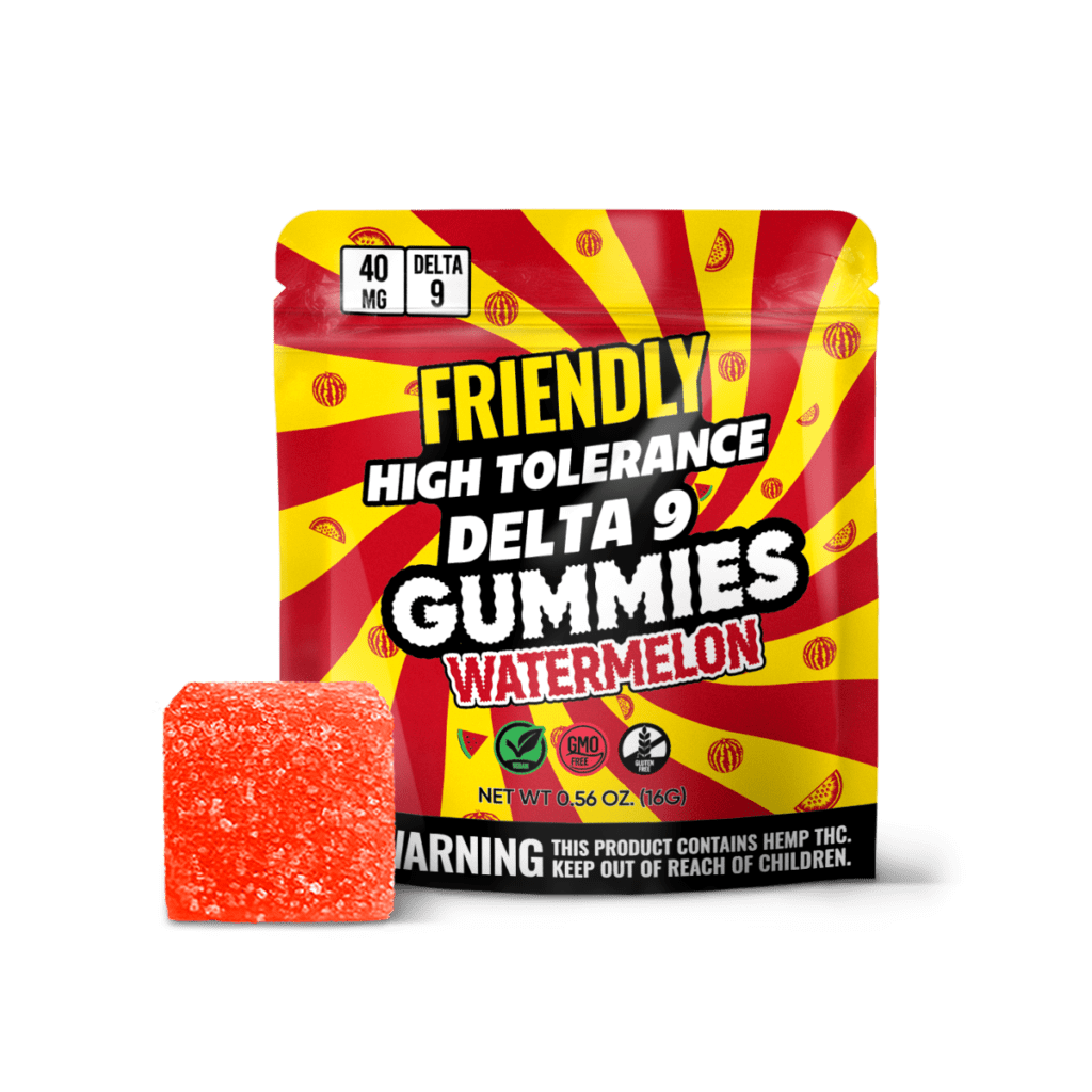 Image of Friendly Hemp's Delta 9 40MG Gummy 5 Pack in Watermelon.