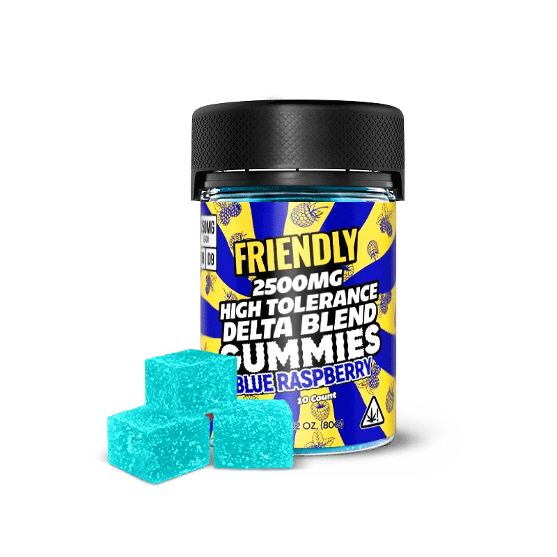 Image of Friendly Hemp's Delta Blend 2500MG Gummy in Blue Raspberry.