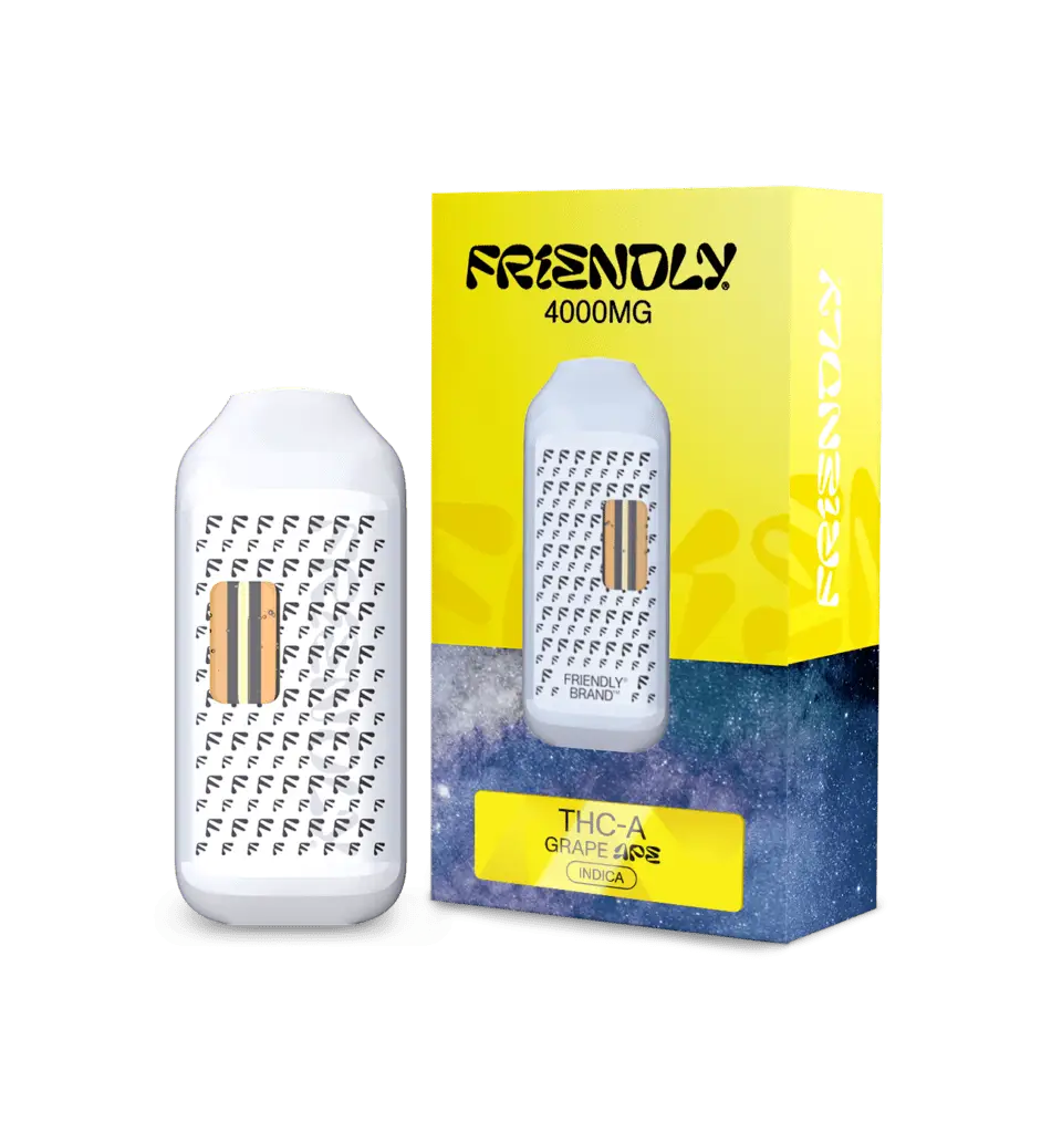 Image of Friendly Hemp's THCA 4000MG Disposable Vape in Grape Ape