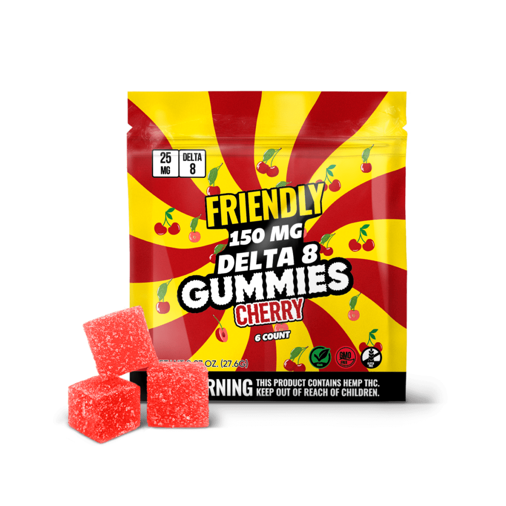 Image of Friendly Hemp's Delta 8 150mg Gummies in Cherry.