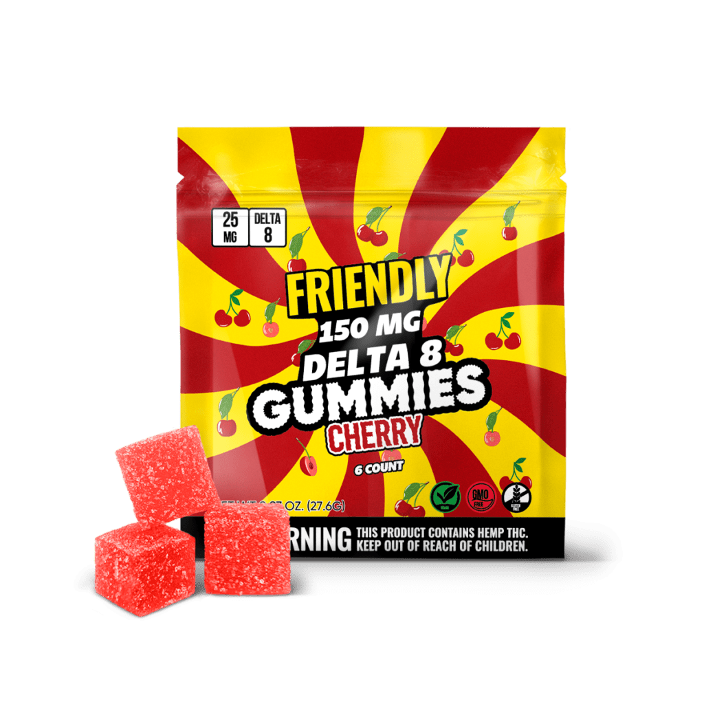 Image of Friendly Hemp's Delta 8 150mg Gummies in Cherry.