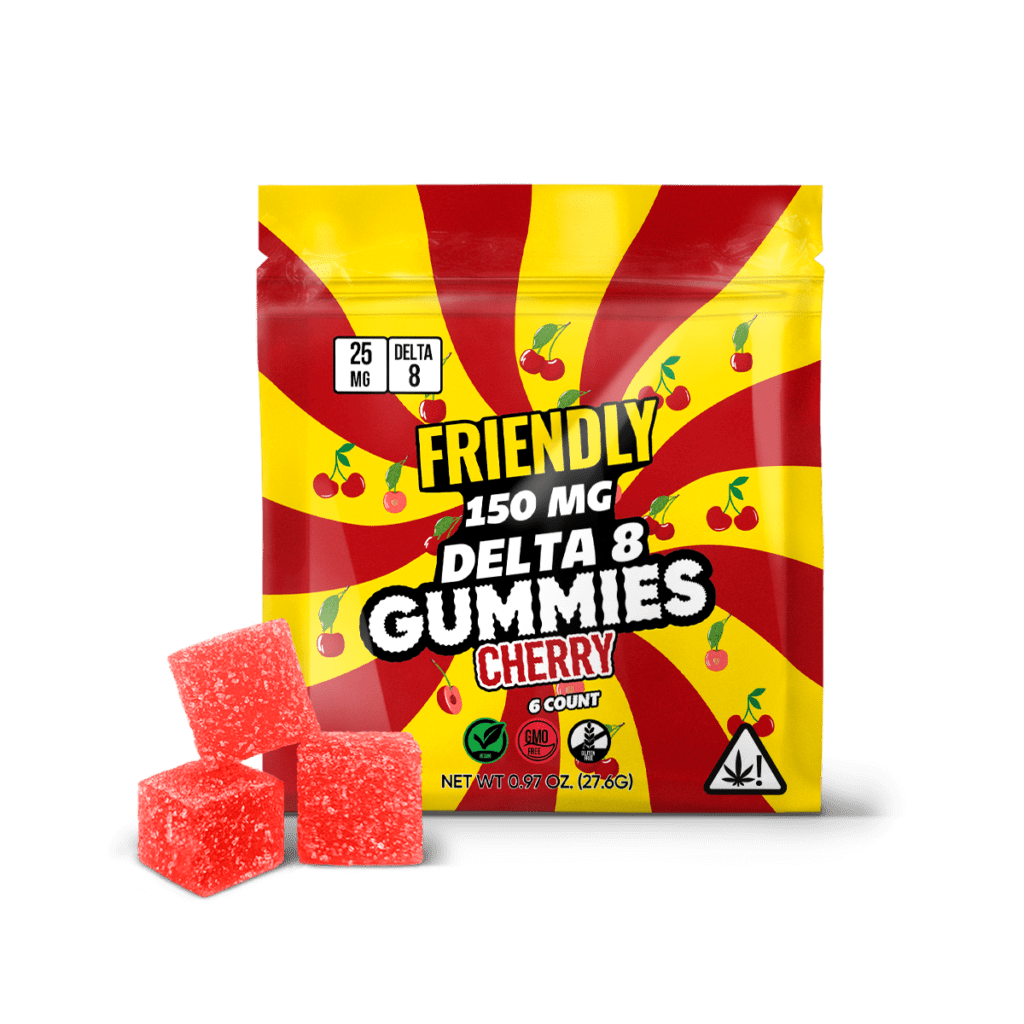 Image of Friendly Hemp's Delta 8 150mg Gummies in Cherry.