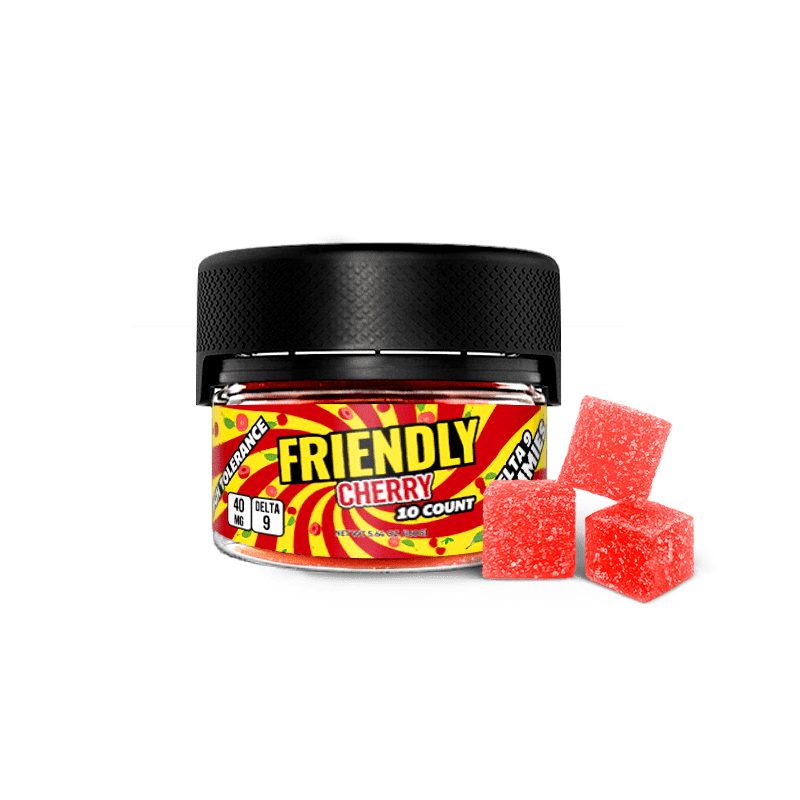 Image of Friendly Hemp's Delta 9 40MG Gummy 10 Count in Cherry.