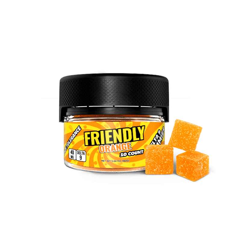 Image of Friendly Hemp's Delta 9 40MG Gummy 10 Count in Orange.