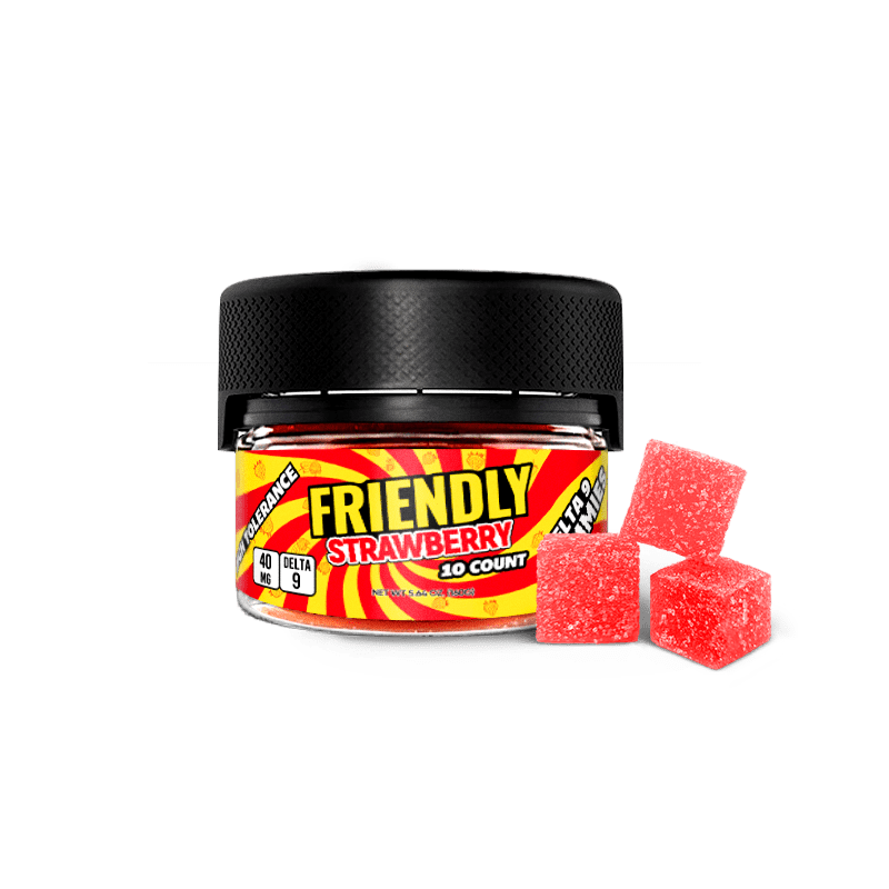 Image of Friendly Hemp's Delta 9 40MG Gummy 10 Count in Strawberry.