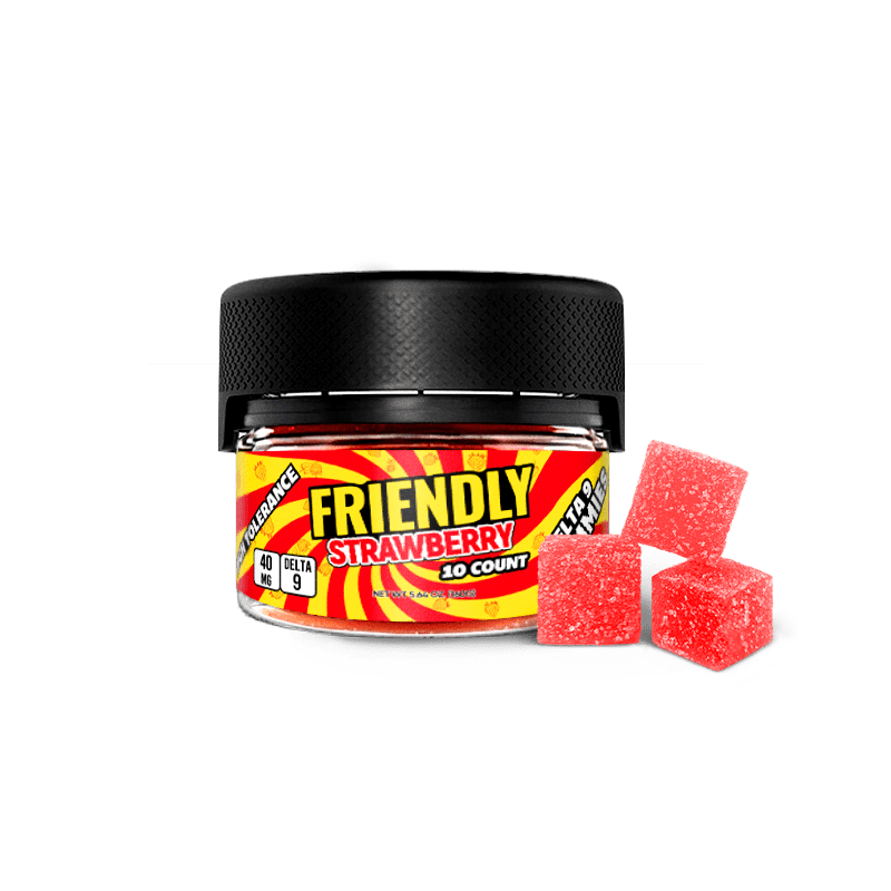 Image of Friendly Hemp's Delta 9 40MG Gummy 10 Count in Strawberry.