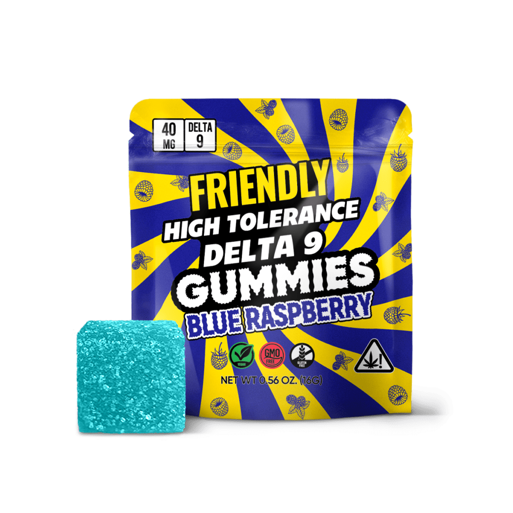 Image of Friendly Hemp's Delta 9 40MG Gummy 5 Pack in Blue Raspberry.