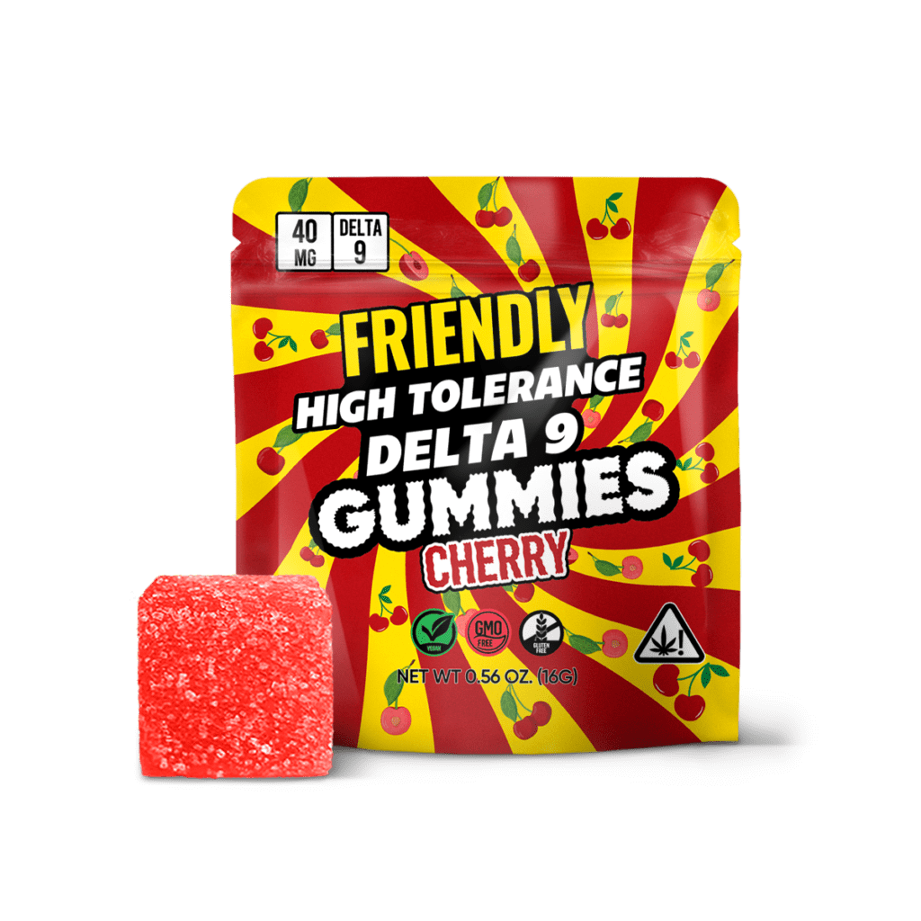 Image of Friendly Hemp's Delta 9 40MG Gummy 5 Pack in Cherry.