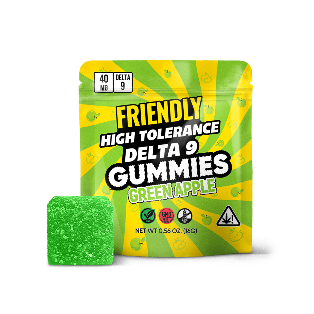 Image of Friendly Hemp's Delta 9 40MG Gummy 5 Pack in Green Apple.