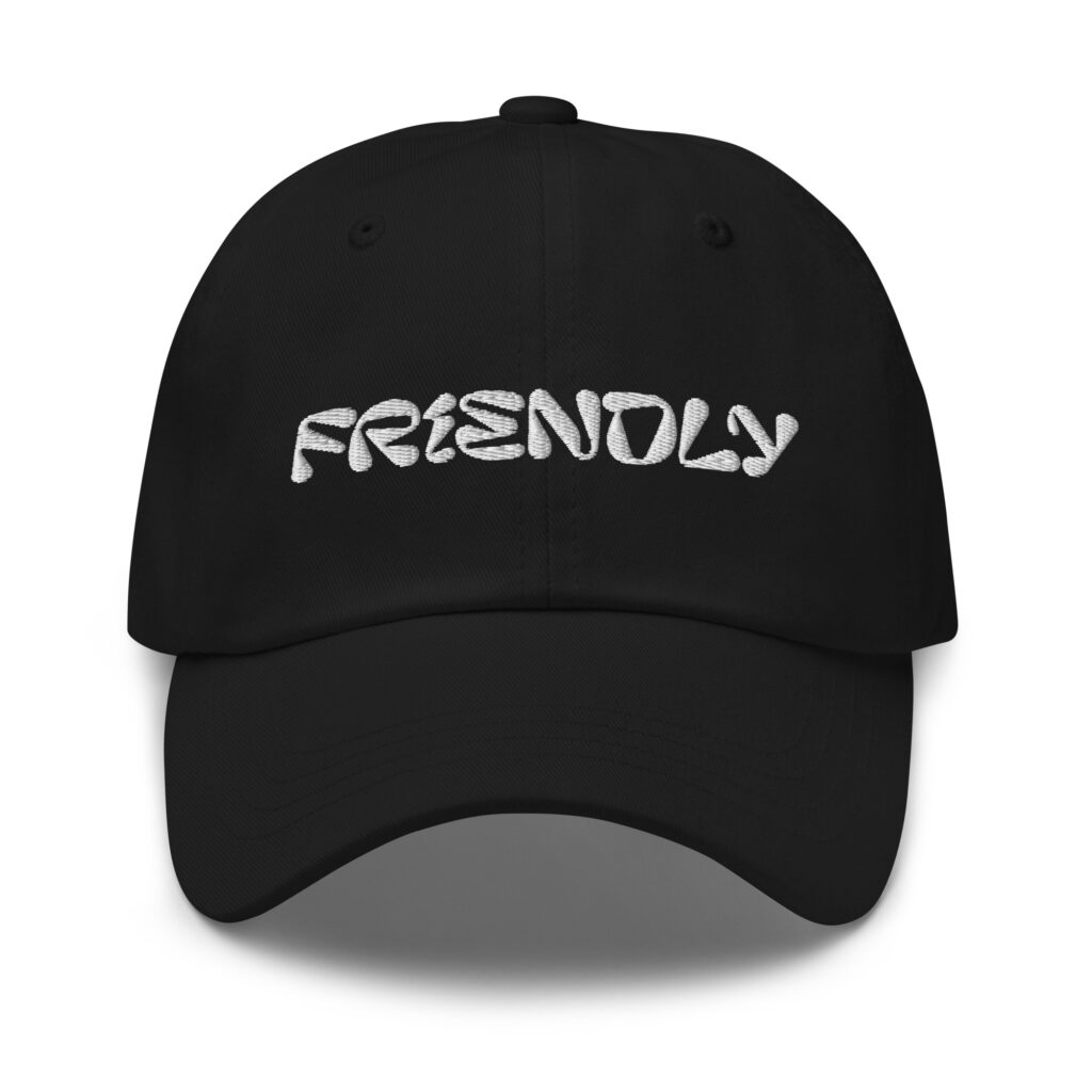 Black Friendly Dad Hat with logo - White