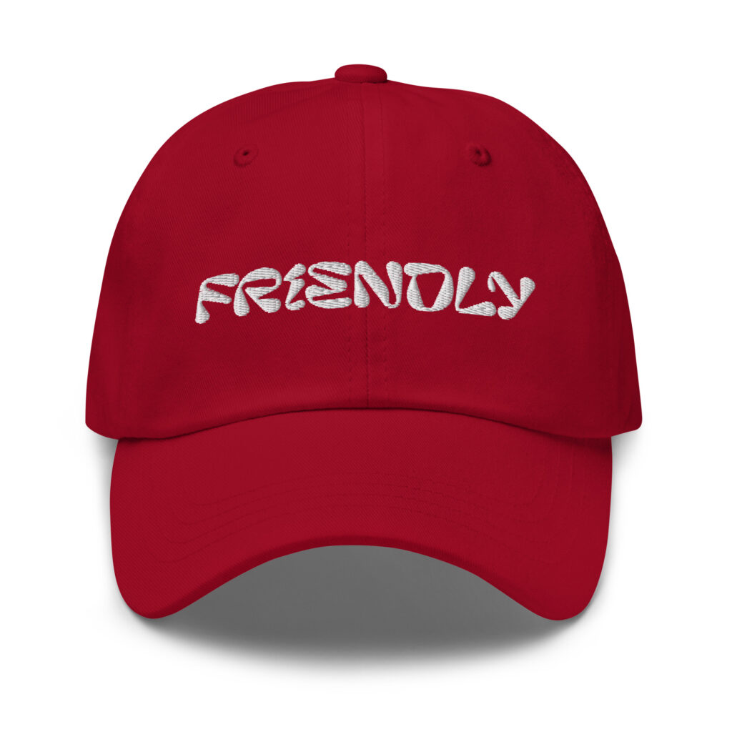Red Friendly Dad Hat with logo - White