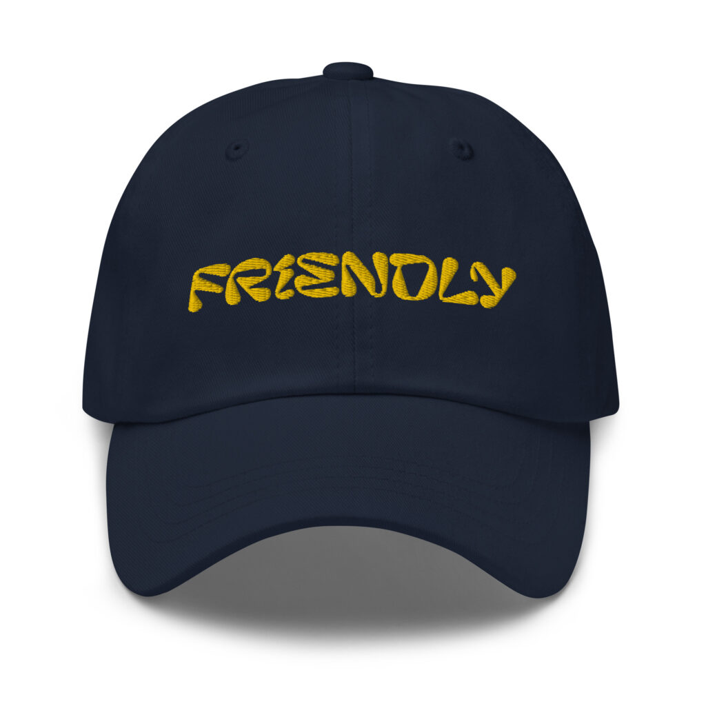 Dark Navy Friendly Dad Hat with logo - Yellow