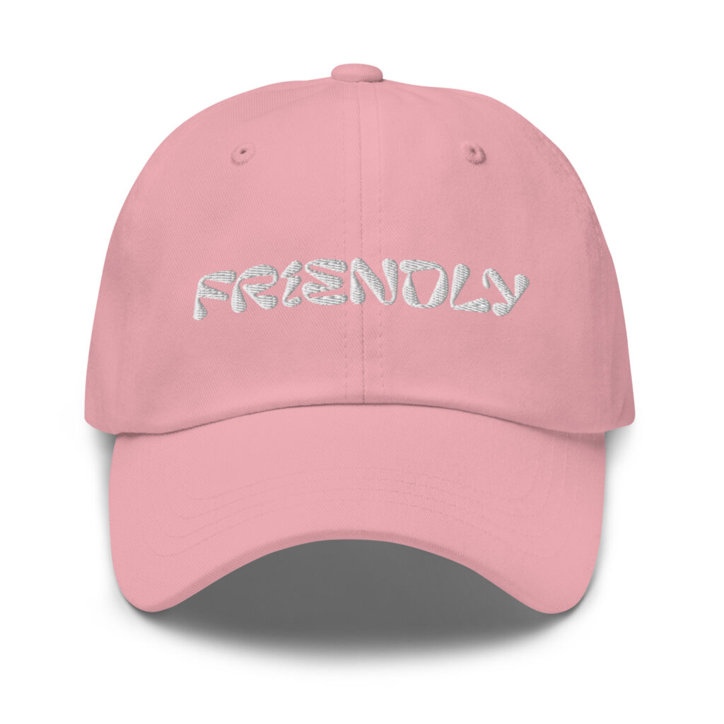 Pink Friendly Dad Hat with logo - White