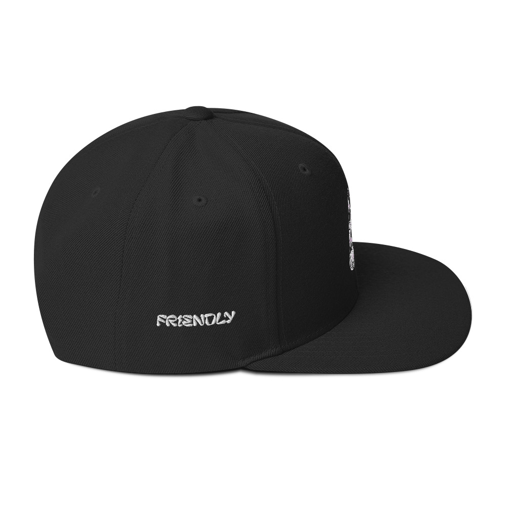 Black Friendly Snapback Hat with logo - White