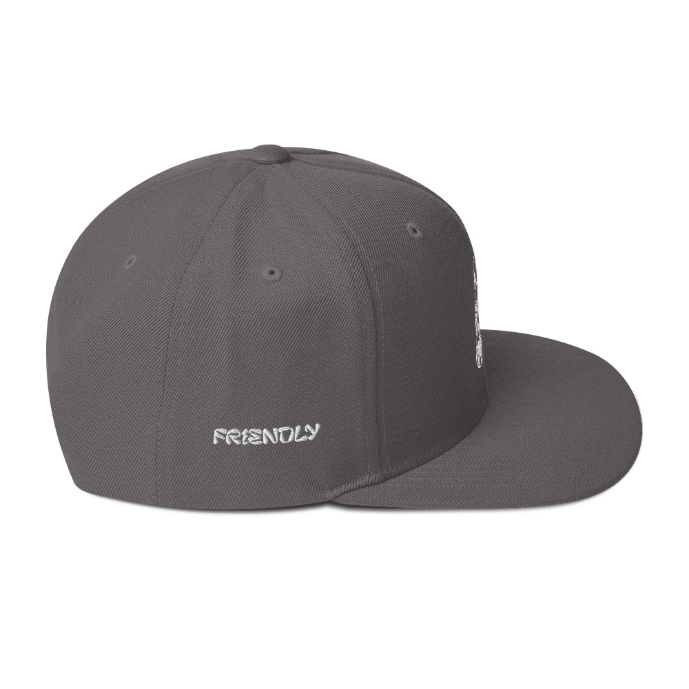Dark Grey Friendly Snapback Hat with logo - White