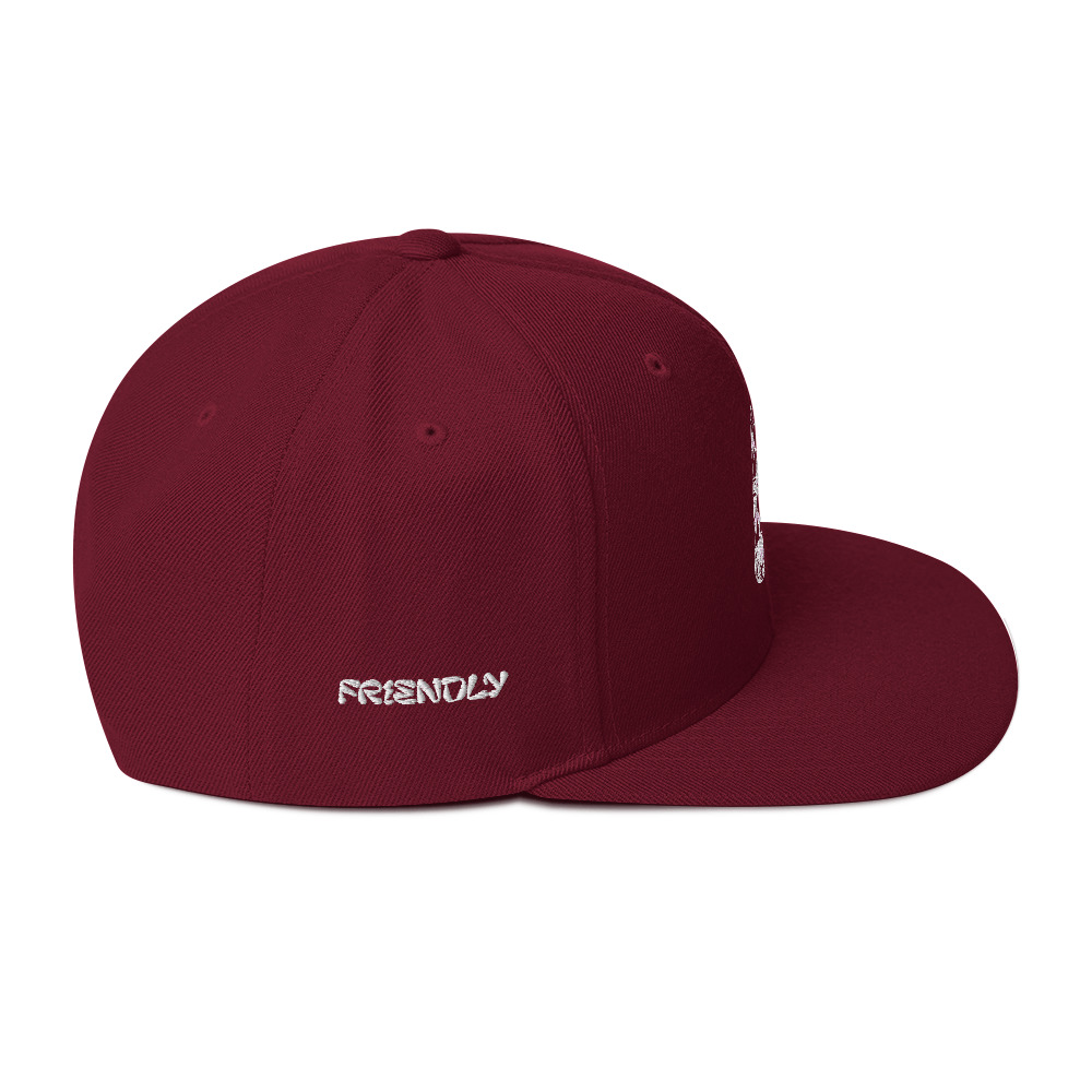 Maroon Friendly Snapback Hat with logo - White
