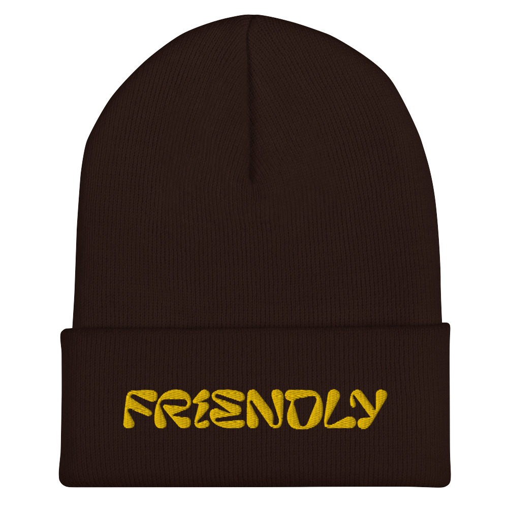 Brown Friendly Beanie with logo - Yellow