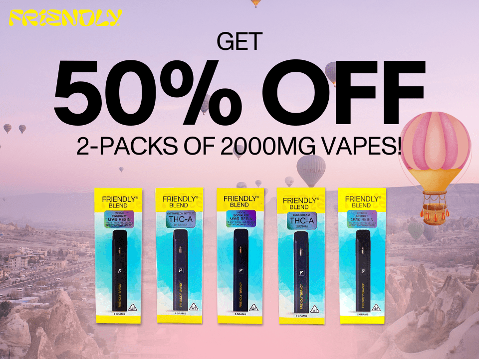 Get 50% off a 2-pack of Friendly's 2000MG vapes!